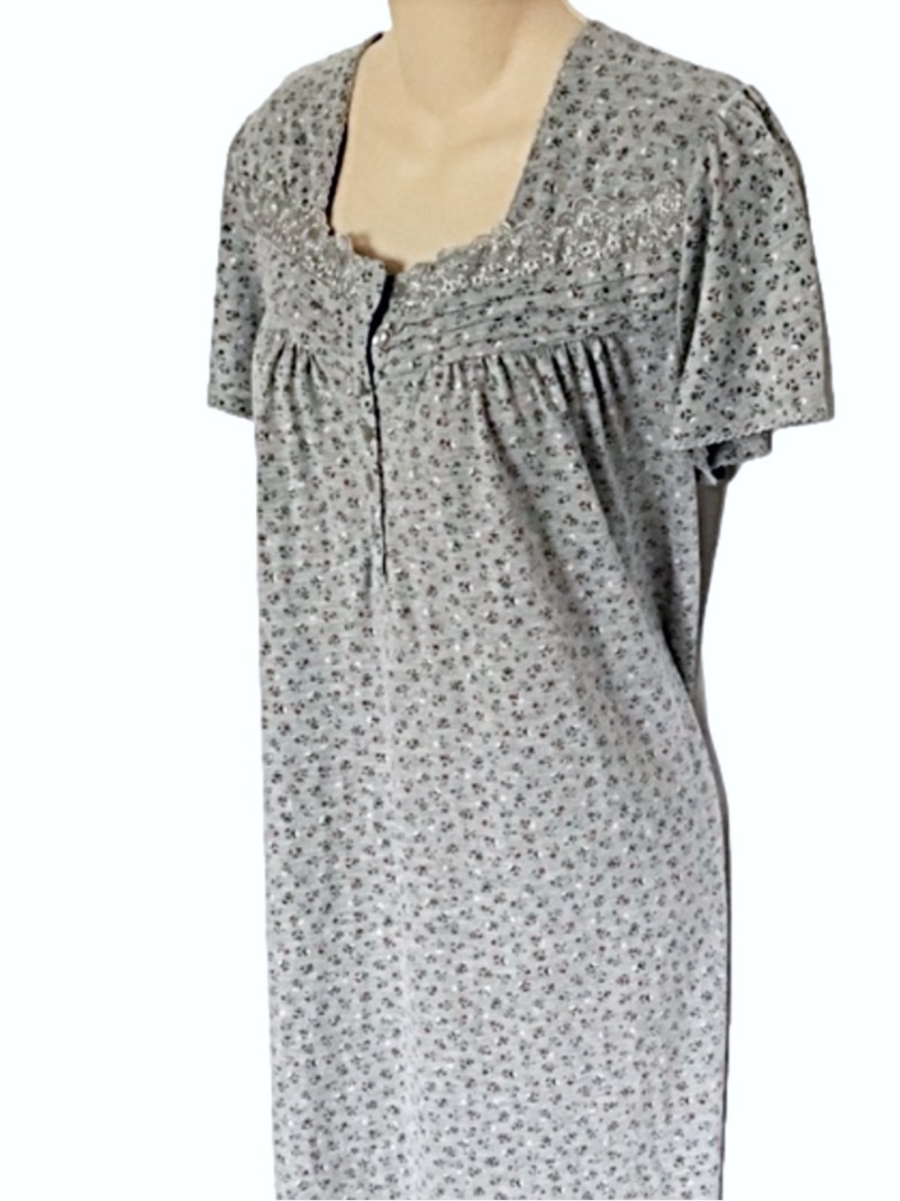 George Light Gray Floral Short-Sleeve Tunic Nightgown
